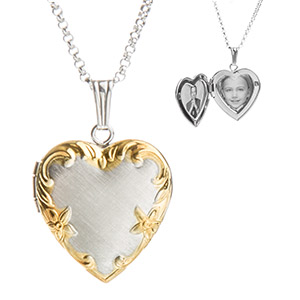 yellow and white gold engraved lockets